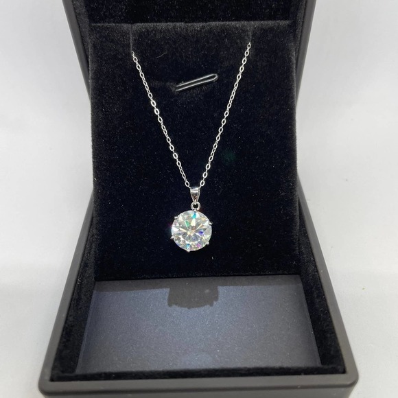 Moissanite Diamond Necklace Pendant Chain Solid 925 18K Brilliant 5 Carat - Picture 12 of 12